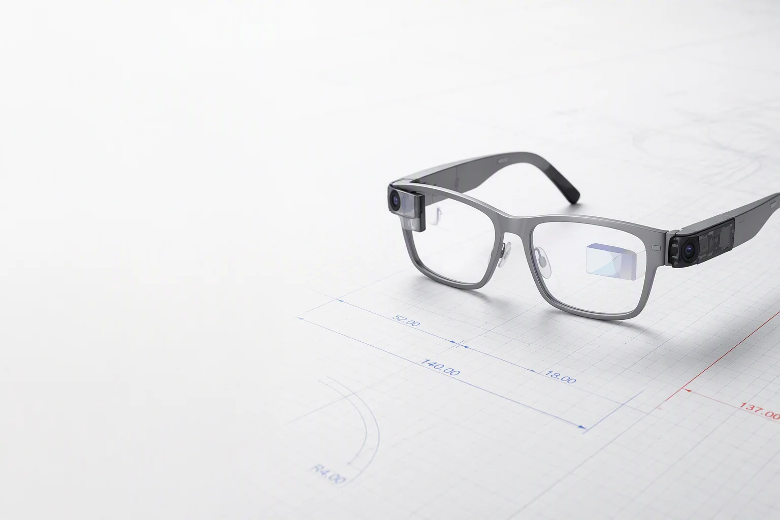 Engineering drawing overlays on smart glasses with dimension lines