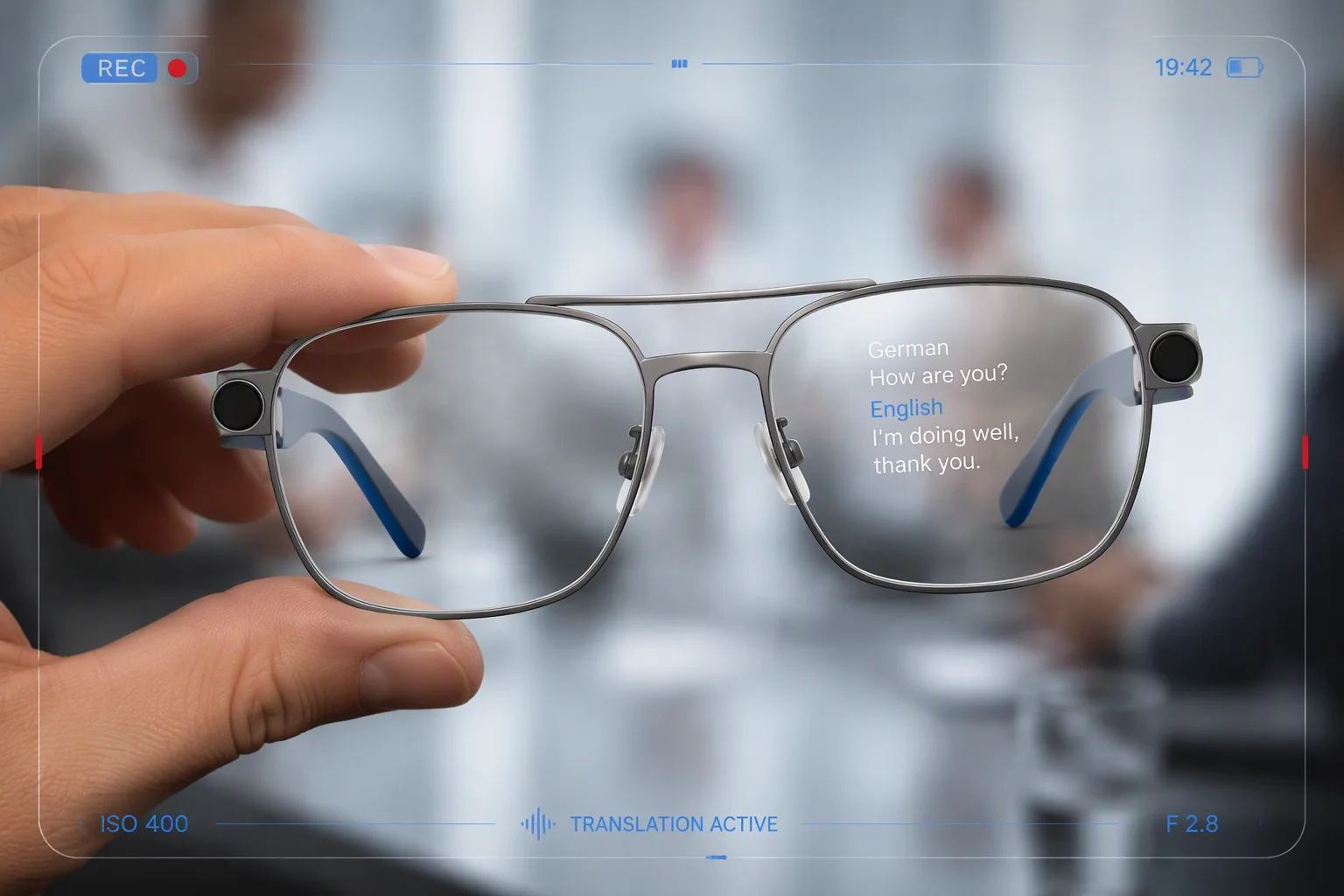 Translation glasses in a business meeting